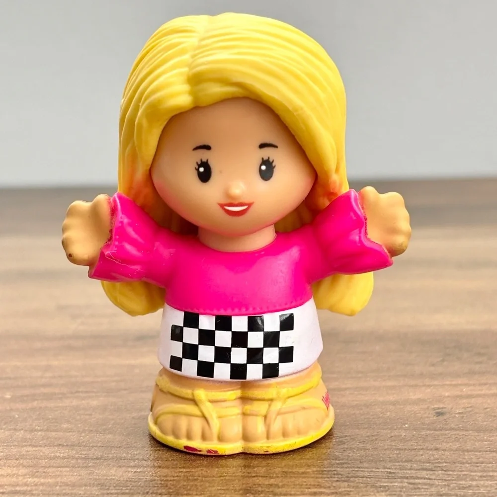 Little People BARBIE Girls RACE CAR DRIVERS African American Blonde Toy Figure 2